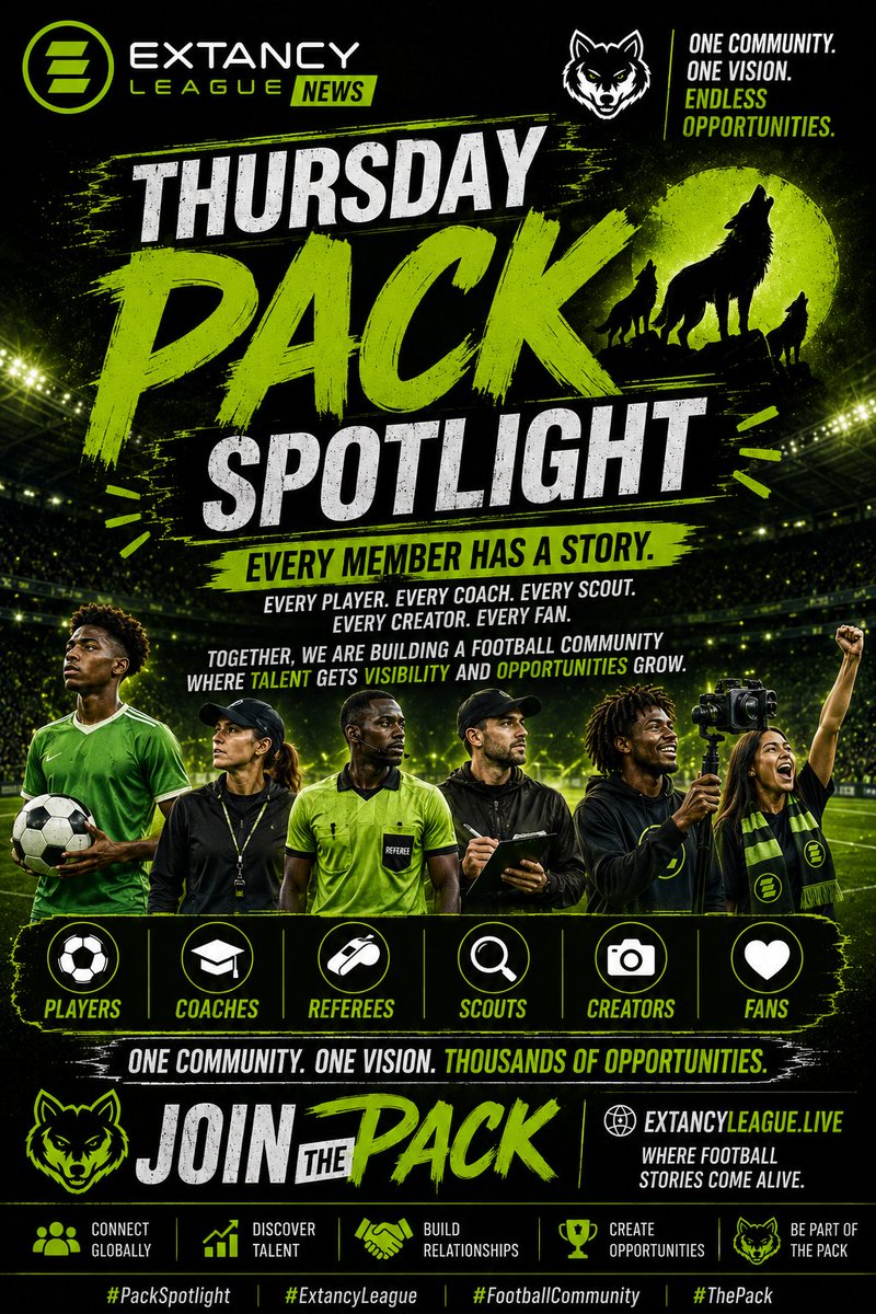 frankchukwil's tweet photo. 🐺 THURSDAY PACK SPOTLIGHT ⚽
Every member has a story. Every role matters.
Players, coaches, scouts, creators, and fans — together we build the future of football.
🌐 https://t.co/zpi4mUak2C
#PackSpotlight #ExtancyLeague #FootballCommunity https://t.co/aZE4xVfGAi