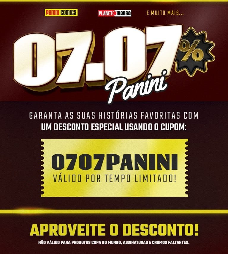 MundoMangapromo's tweet photo. CUPOM DE 15% ACUMULANDO DESCONTOS NA PANINI

Cupom: 0707PANINI
https://t.co/Yo1UXLTLFi

Vale também para pré-vendas

Frete grátis acima de R$289 (menos pré-vendas)

Entre em nosso grupo de cupons e ofertas: 
https://t.co/QDirddpko7 https://t.co/zlFKU8vcn2
