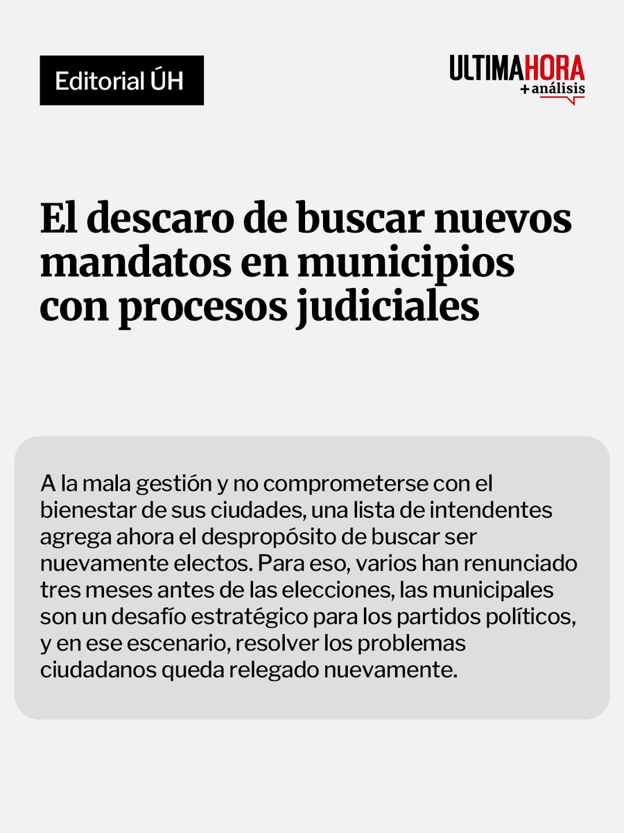 UltimaHoracom's tweet photo. #EditorialÚH | La ciudadanía debe ser muy cuidadosa a la hora de volver a elegir a quienes ya defraudaron su confianza, y como señalara monseñor Vincenzo Turturro, nuncio apostólico en Paraguay, en una entrevista con ÚH, “la corrupción es una herida muy profunda, es robarle dinero a los pobres, es la más grande injusticia social que existe”.

https://t.co/09NQG5X7fi