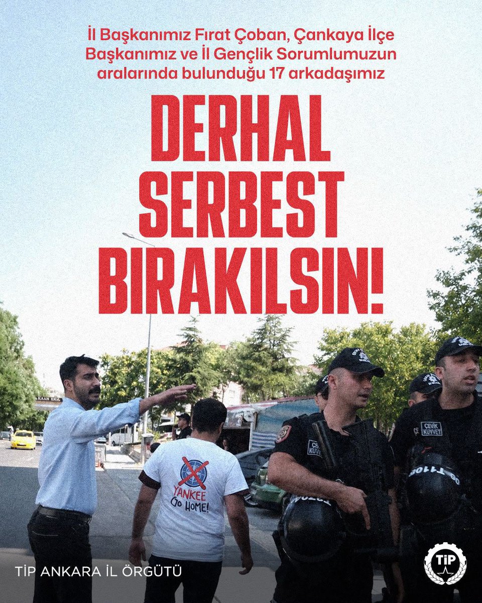 tip_ankara's tweet photo. 168 kız çocuğunu katleden, Orta Doğu’yu kan gölüne çeviren savaş örgütü NATO’yu protesto ettikleri için, aralarında Ankara İl Başkanımız Fırat Çoban, Çankaya İlçe Başkanımız Ilgın Baran Öcal ve İl Gençlik Sorumlumuz Oğulcan Boz’un da aralarında bulunduğu 17 arkadaşımız üç gündür gözaltında tutuluyor.

Memleketimizin bağımsızlığı için, demokrasi ve sosyalizm için mücadelemizi sürdüreceğiz.

Tüm gözaltılar derhal serbest bırakılsın!