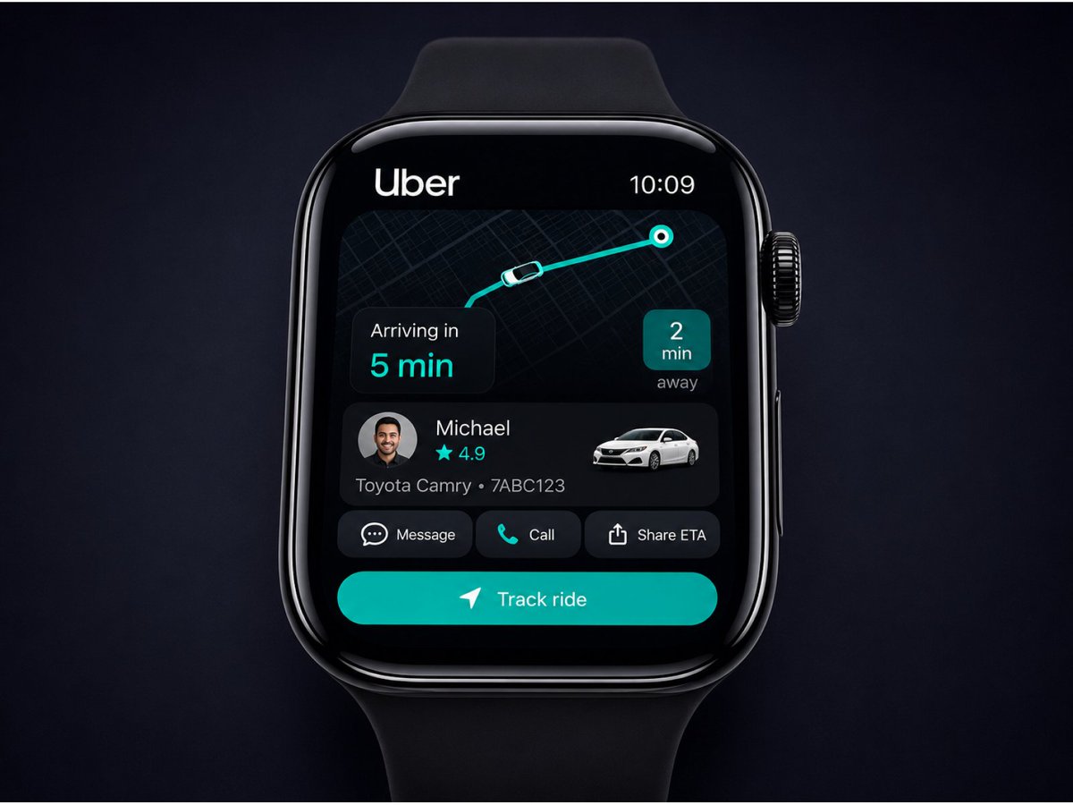 pinkigd's tweet photo. Uber × Apple Watch ⌚🚖
A premium Apple Watch concept focused on making ride booking and tracking fast, intuitive, and glanceable.
Designed in Figma.
💙 Press L if you like it!
#AppleWatch #WatchOS #UIDesign #UXDesign #Figma #Dribbble #ProductDesign #DarkUI #ConceptDesign https://t.co/XcXpeT9Q97