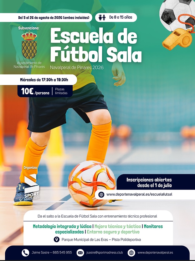 Ayto_Navalperal's tweet photo. Agosto 2026 - Escuela de Fútbol Sala

¡Navalperal se mueve!
¡Participa! https://t.co/NiRQqkrvJU