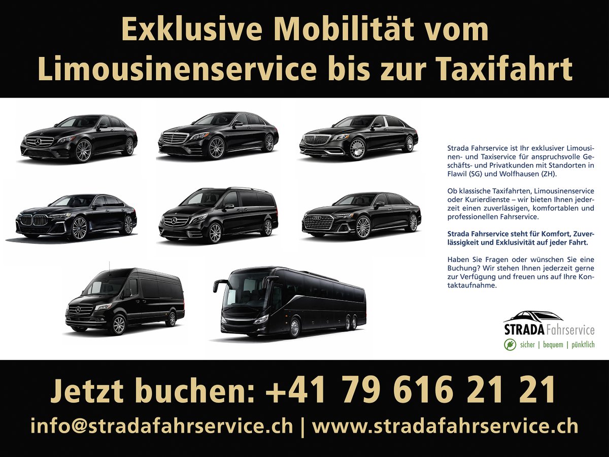 Stradafahren's tweet photo. Ob Limousine, Business-Van oder klassische Taxifahrt, Strada Fahrservice bringt Sie komfortabel und zuverlässig an Ihr Ziel.
✔ Flughafentransfer
✔ Businessfahrten
✔ Hochzeiten &amp; Events
✔ Kurierdienste
📞 +41 79 616 21 21
🌐 https://t.co/gew74wHprS https://t.co/ZWmI8UljB4