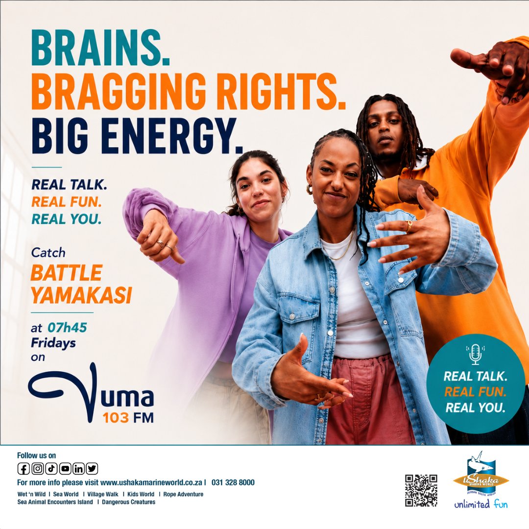VumaFM's tweet photo. Brains. Bragging rights. Big energy. It’s the Battle of Amakasi x @uShakaMarineWorld on @VumaFM  
Tune into “Battle Yamakasi” on Bongani &amp; Sli In The Morning every Friday at 7:45am to join the fun and stand a chance to win exciting prizes. 
#uShakaCompetition #uShakaMarineWorld https://t.co/8uFtgGpO4c