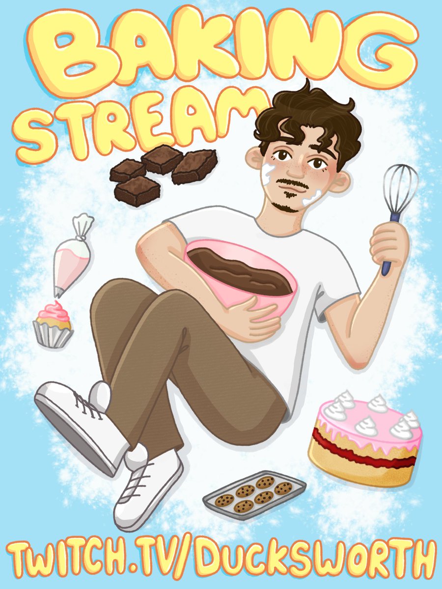 duckswrth's tweet photo. Gonna be doing my first baking stream in ages, with a proper setup this time !!!

Baking some brownies and yapping over on my twitch at about 8pm BST - come say hi :D

🎨- @skylarkwhy https://t.co/wInOzBRlwe