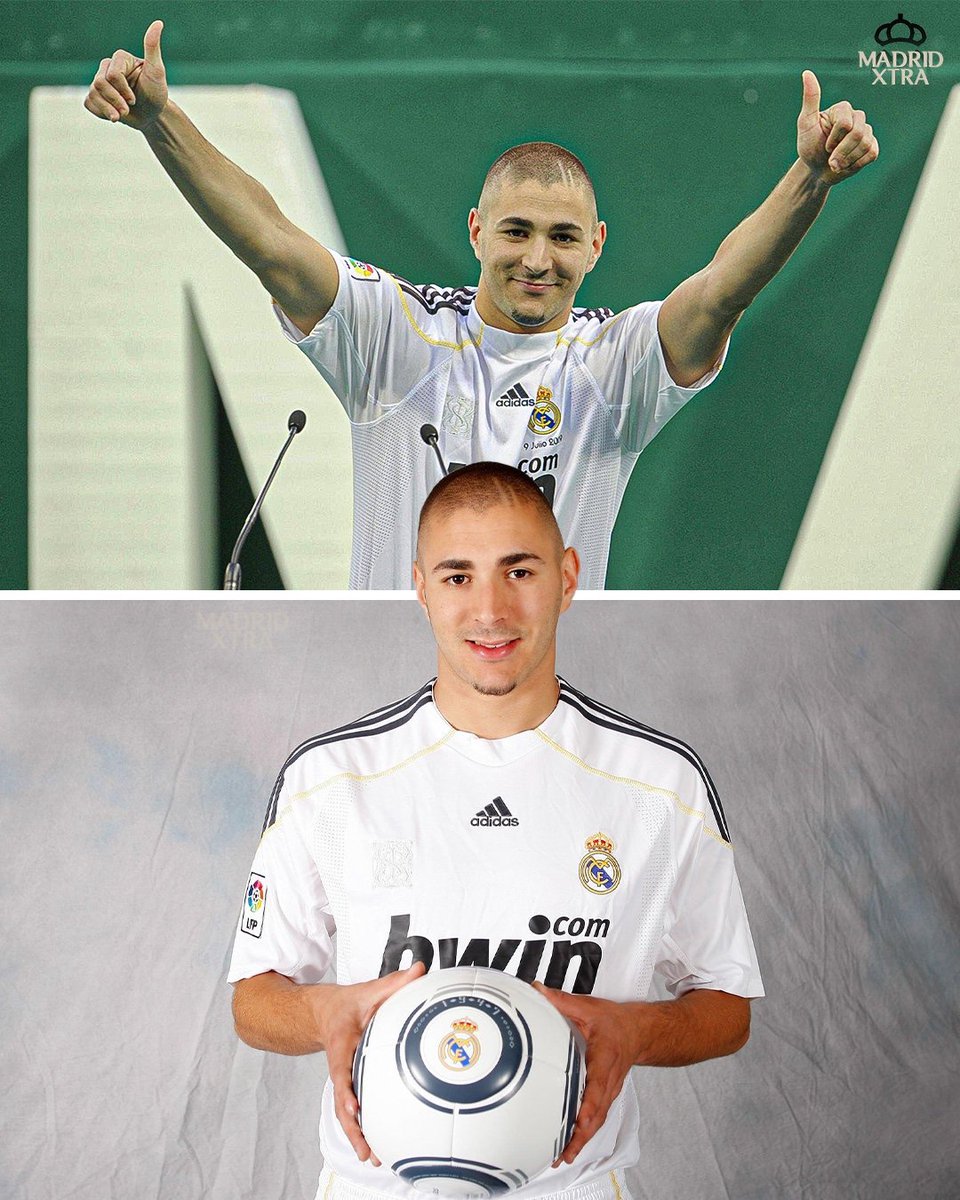 MadridXtra's tweet photo. On this day in 2009, Karim Benzema was presented as a Real Madrid player. 🤍 https://t.co/TwNIPgqFRx