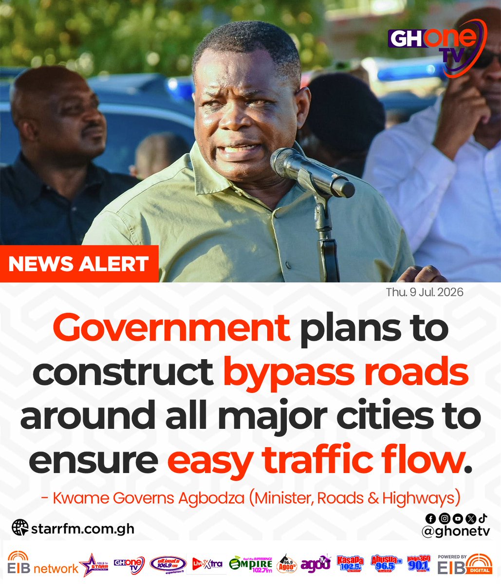 ghonetv's tweet photo. Government plans to construct bypass roads around all major cities to ensure easy traffic flow... - Kwame Governs Agbodza (Minister, Roads &amp; Highways)

#GHOneNews #EIBNetwork
#GHOneTV #NewsAlert https://t.co/831jqbdGVA