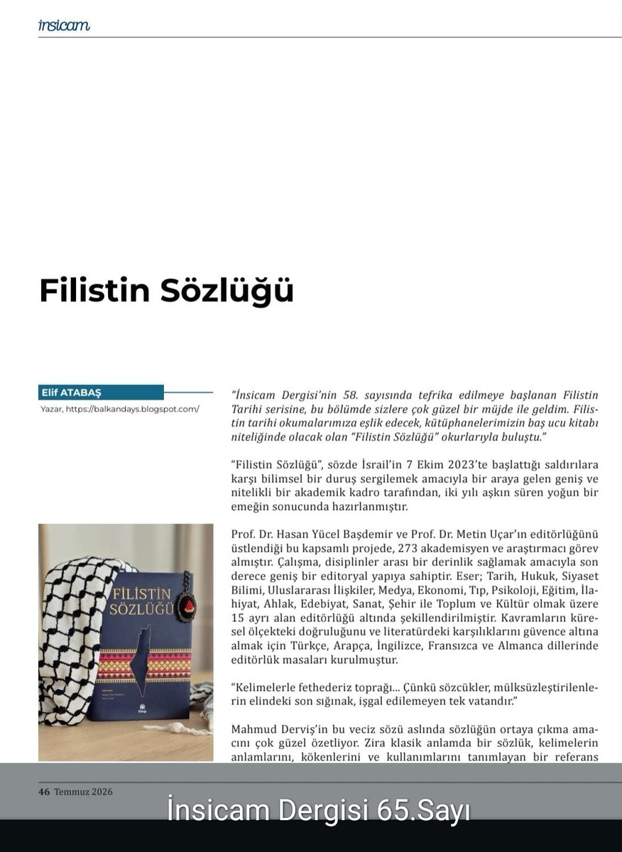 AtabasElif's tweet photo. @insicamdergisi 65.Sayıda Filistin Sözlüğünü tanıttım. Yazarları arasında olduğum bu kıymetli çalışmanın geliri Gazze'ye bağışlanacak inşallah. Bu yazım dergi editörünün seçtikleri arasında yer aldı 🍉 Okuyanı ve istifade edeni çok olsun.
@AA_Kitap @FilistinAkademi https://t.co/nWhKIQQQaD