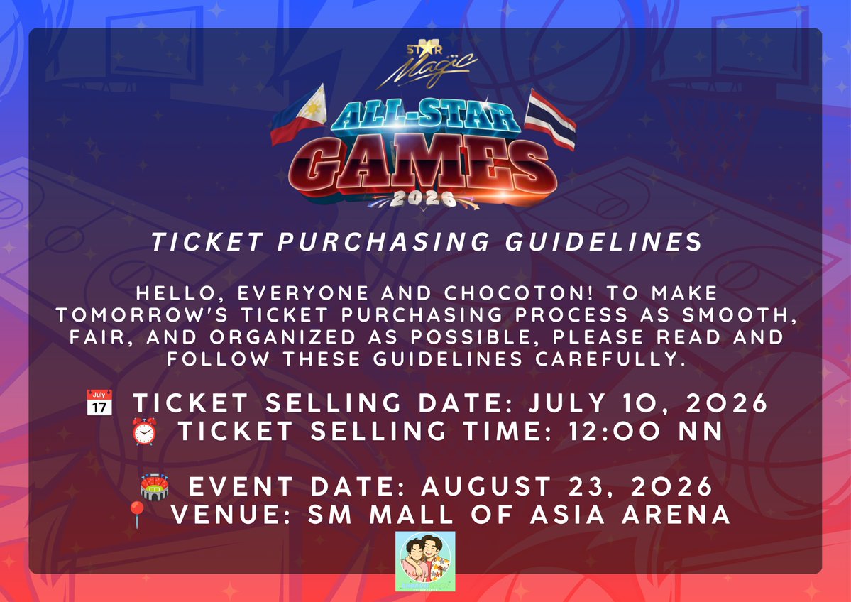 PH_ChokunAston's tweet photo. Hello Chocoton!

Tomorrow is the day! Ticket selling for the Star Magic All-Star Games 2026 officially begins, and we hope everyone is ready to secure their seats and join us in supporting Team TH and @aston_lv ! 

#StarMagicAllStarGames2026 #TeamGMMTV #aston_lv https://t.co/gQruoM6F7r