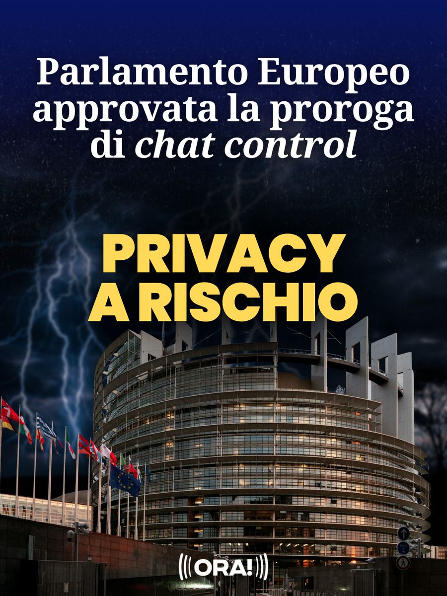 ora_italia's tweet photo. CONTROLLO DELLE CHAT PRIVATE

No alla scansione sistematica delle conversazioni dei cittadini. Sì a strumenti efficaci per contrastare gli abusi sui minori, senza sacrificare la privacy di milioni di persone.

Il Parlamento europeo con voto in procedura d'urgenza, approva (per il non raggiungimento del quorum, nonostante la maggioranza ha votato contro) la proroga di Chat Control, dopo che una proposta sostanzialmente analoga era già stata respinta nei mesi scorsi.

C'è un principio che non dovrebbe essere messo in discussione: le regole democratiche non si cambiano per ottenere un risultato diverso da quello già espresso dall'Aula. Forzare tempi e procedure indebolisce la credibilità delle istituzioni e alimenta la sfiducia dei cittadini.

Sul merito, la nostra posizione è chiara. Contrastare gli abusi sui minori è un dovere e una priorità. Ma non può diventare il pretesto per introdurre la scansione generalizzata delle comunicazioni private, comprese quelle protette dalla crittografia end-to-end.

Esperti di cybersicurezza, organizzazioni per i diritti digitali e diversi organismi internazionali hanno più volte evidenziato i rischi di un sistema di sorveglianza generalizzata: falsi positivi, possibili violazioni della riservatezza delle comunicazioni e un precedente che potrebbe essere esteso ben oltre le finalità per cui nasce.

Proteggere i minori e tutelare i diritti fondamentali non sono obiettivi incompatibili. L'Europa deve investire in indagini mirate, cooperazione tra autorità e strumenti realmente efficaci contro i criminali, non in misure che trattano ogni cittadino come un potenziale sospetto. Difendere la privacy significa difendere una delle libertà fondamentali su cui si fonda lo Stato di diritto.