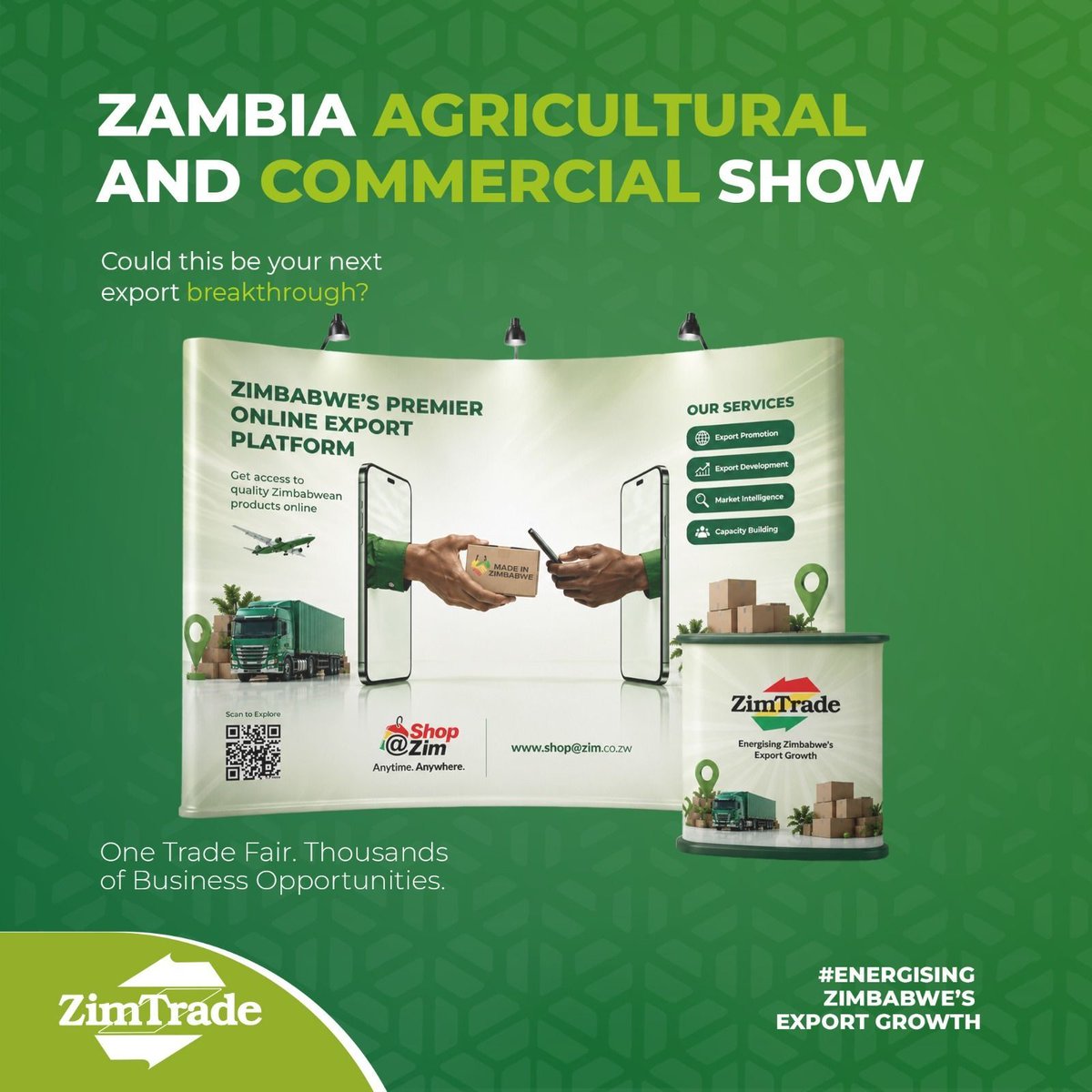ZimTradeAlerts's tweet photo. Have you secured a spot at the #Zambia  Agricultural and commercial show? 
Follow us for more trade promotion opportunities like this! https://t.co/2gsmZJ8Ipl