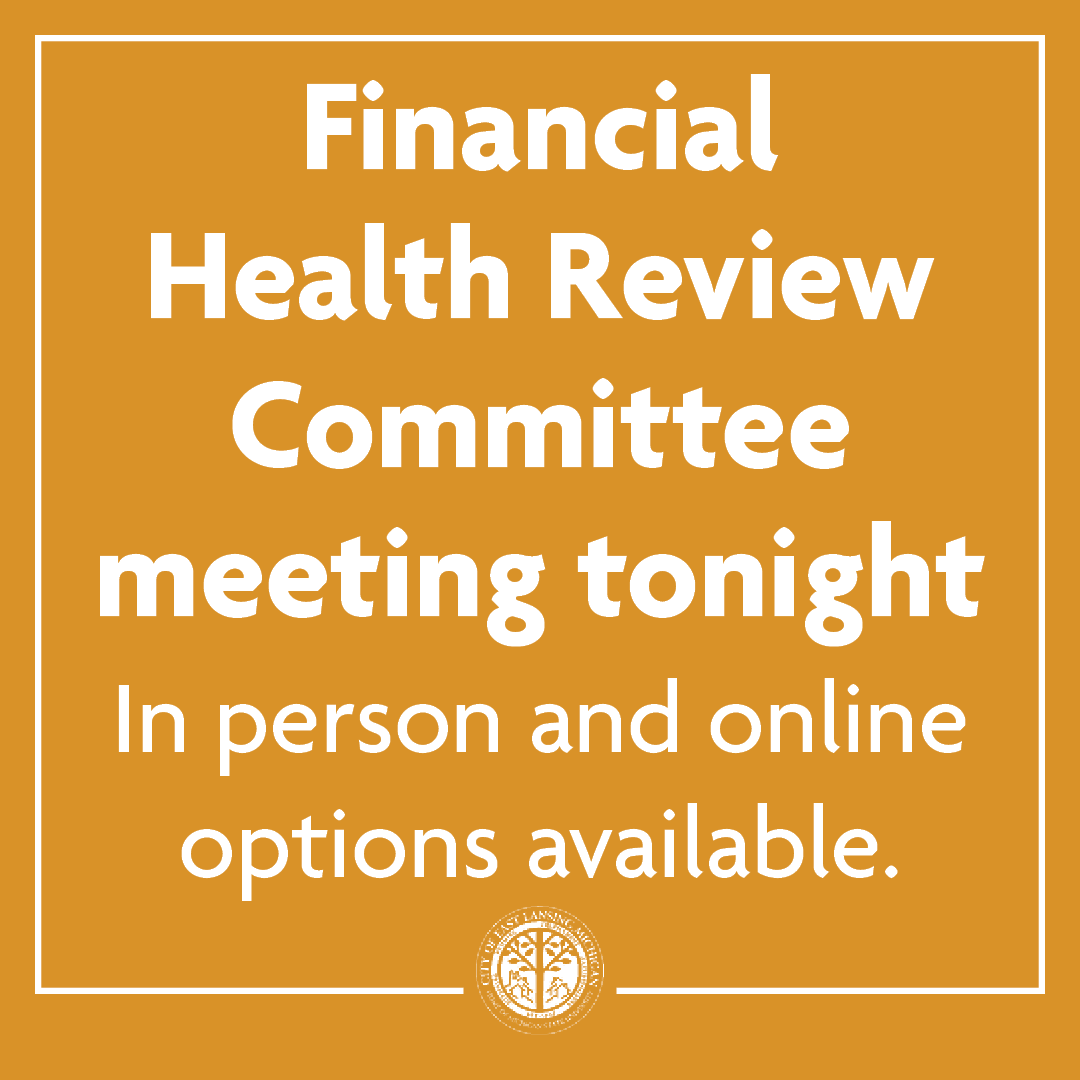 CityofEL's tweet photo. The East Lansing Financial Health Review Committee will meet at 5 p.m. today, July 9, at the East Lansing Hannah Community Center, 819 Abbot Road.

To view the agenda and get instructions for how to participate remotely, visit https://t.co/5El87QsZd7 https://t.co/wa0bNBq0gN