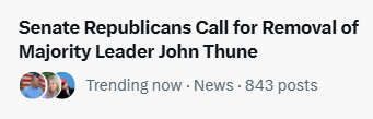 GuntherEagleman's tweet photo. Trending this morning!

Remove Senate Majority Leader John Thune! https://t.co/qnrd76tLEl