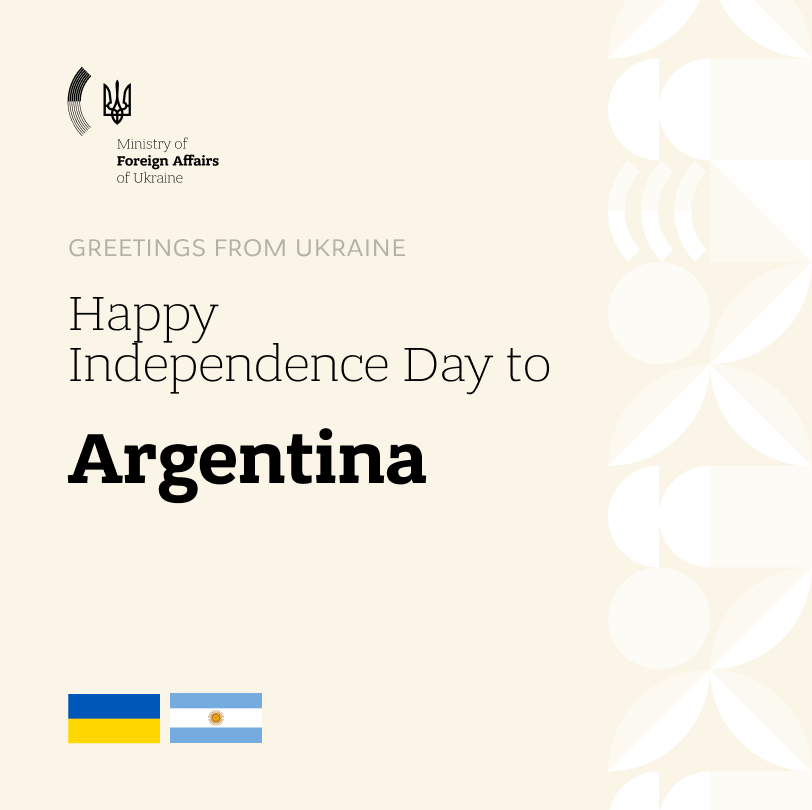 MFA_Ukraine's tweet photo. 🇺🇦🤝🇦🇷 Warm congratulations to the Argentine Republic on the 210th Independence Day! The friendship between Ukraine and Argentina is rooted in mutual respect, democratic values and strong people-to-people ties. 

We appreciate Argentina's commitment to achieving a just and lasting peace for Ukraine and look forward to further expanding our mutually beneficial cooperation. 

Our best wishes to the people of Argentina for peace, prosperity and success!