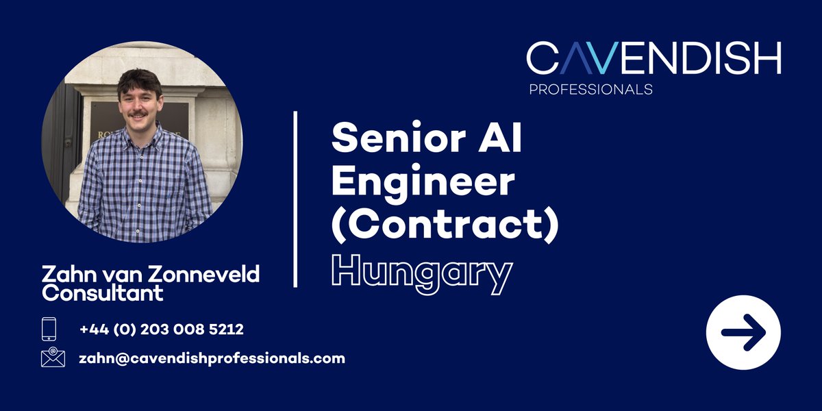 cavendishpros's tweet photo. π± Senior AI Engineer
π Hungary
π± Zahn van Zonneveld - 0203 0085 212
βΆοΈ Apply here - https://t.co/WWlvZlISrm
#techhiring #techhungary https://t.co/RDJHyB0PZV