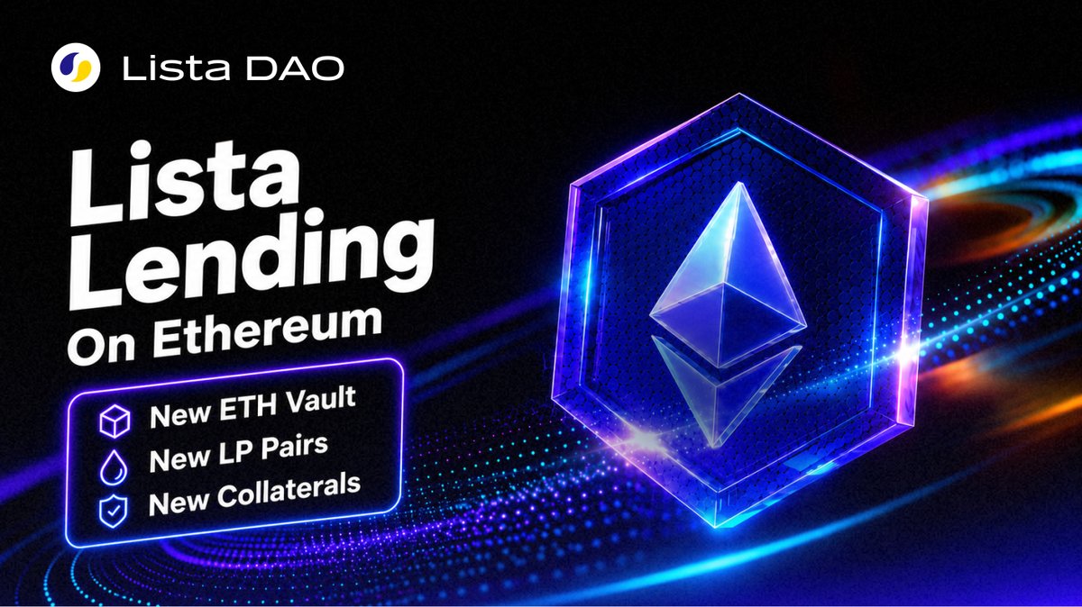 lista_dao's tweet photo. Lista Lending on Ethereum just leveled up. 

🔹 New ETH Vault is live
🔹 BTC collateral (wBTC-cbBTC LP) to borrow stablecoins
🔹 ETH LST collateral (wstETH, wbETH) to borrow WETH

Earn, Borrow and Swap.
https://t.co/vPIygNeTKr https://t.co/qgbtau2UGI