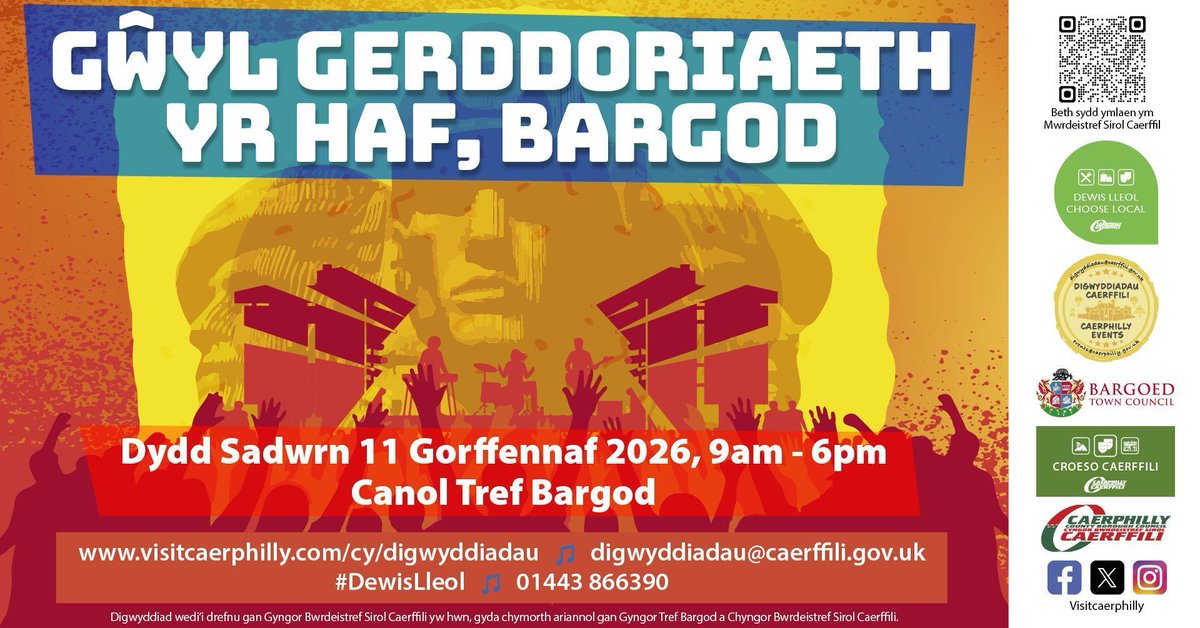 CaerphillyCBC's tweet photo. Gŵyl Gerddoriaeth yr Haf, Bargod 2026🎵

📅Dydd Sadwrn 11 Gorffennaf
📍Canol tref Bargod, CF81 8QT
⏰9am – 6pm
🆓 Mynediad am ddim
 
���️Am ragor o wybodaeth, ewch i https://t.co/pzNvIrt9mY
 
Ymholiadau digwyddiad:
📧digwyddiadau@caerffili.gov.uk
📞01443 866390

#CroesoCaerffili https://t.co/t1DMri2rBj