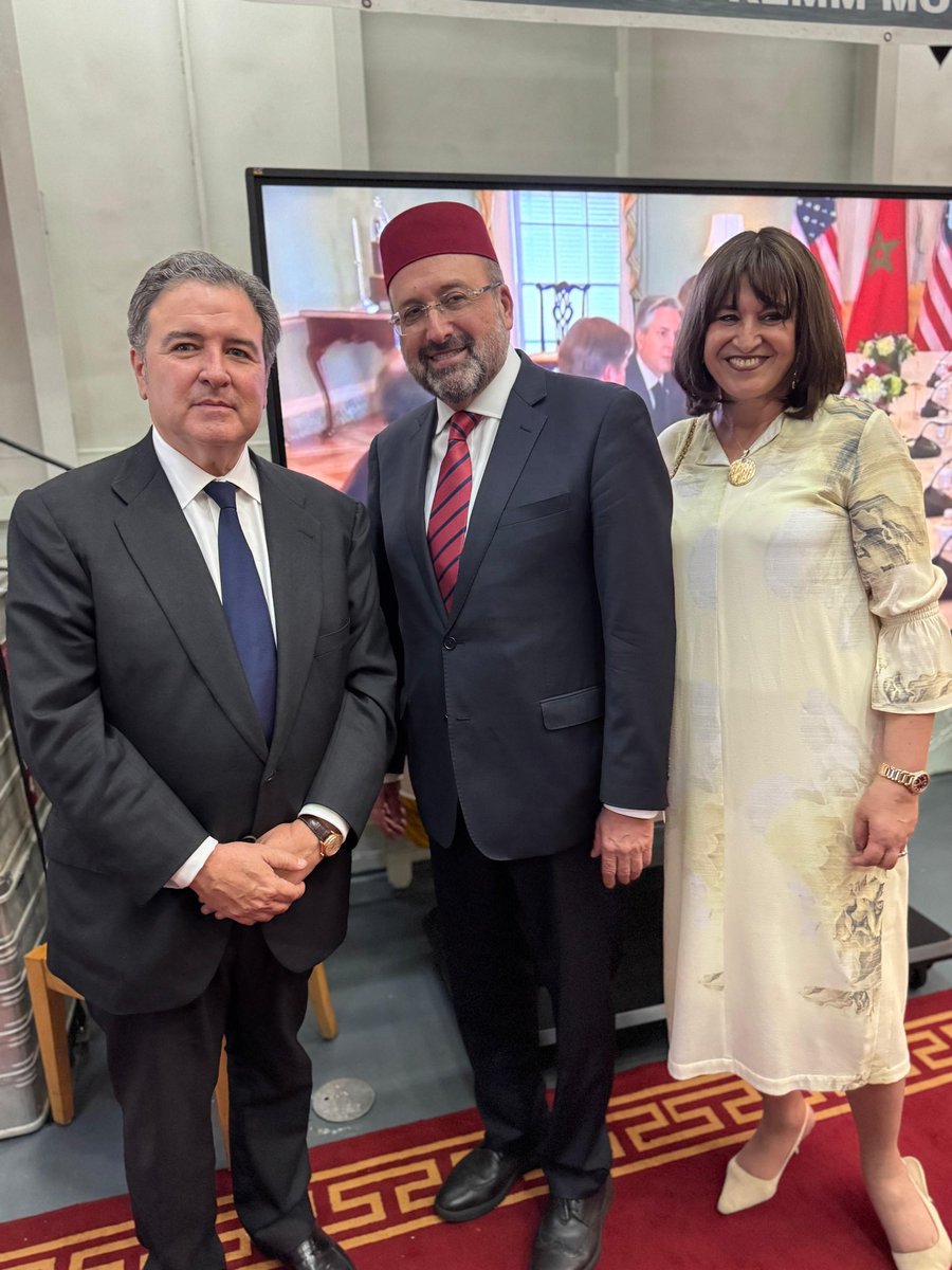 USAmbMorocco's tweet photo. It was an honor to join Ambassador Amrani, Admiral Tarzi, and Captain El Mahi aboard the Royal Moroccan Navy FREMM “Mohammed VI” in New York Harbor as we celebrated America's 250th anniversary alongside partners from dozens of partner navies. During both International Naval Review 250 and Morocco's first participation in FLEETEX, the sight of American and Moroccan ships sailing together is a powerful reminder that our oldest friendship continues to shape the future of security, prosperity, and peace on both sides of the Atlantic.