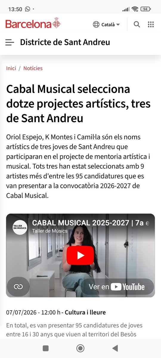 laurafrailev's tweet photo. Salimos en la web del Ayuntamiento de Barcelona @bcn_ajuntament @BCN_SantAndreu #CabalMusical @tallerdemusics ❤️
https://t.co/yxPavDodOr https://t.co/7281yyBYig