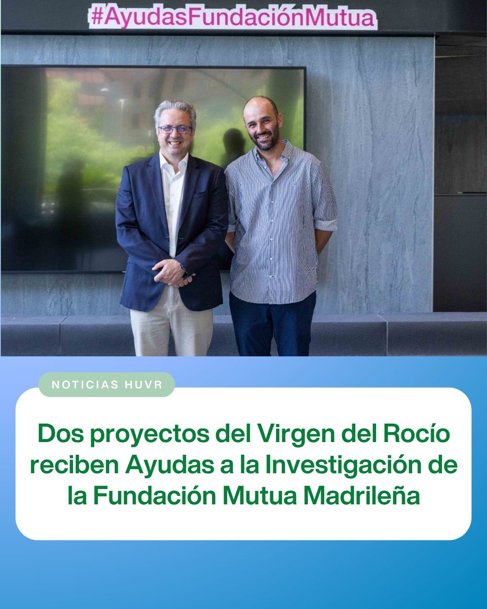 HospitalUVRocio's tweet photo. 💯🏆Dos proyectos de nuestro hospital reciben Ayudas a la Investigación de la Fundación Mutua Madrileña. 
Las iniciativas pioneras, pertenecientes a salud mental infanto-juvenil y trasplante dual, renal y hematopoyético, están entre las 21 reconocidas en todo el país

#SomosHUVR https://t.co/HIVOfoM1u5