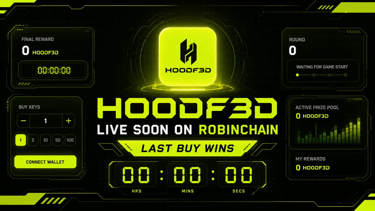 HOODF3D's tweet photo. HOODF3D is coming to RobinChain.
A Fomo3D-style on-chain game where every buy keeps the clock alive, the pool grows, and the pressure builds.
Last buy wins.
The countdown starts soon.
#HOODF3D #RobinChain #Fomo3D #Web3Gaming https://t.co/JDtsaeKb4B