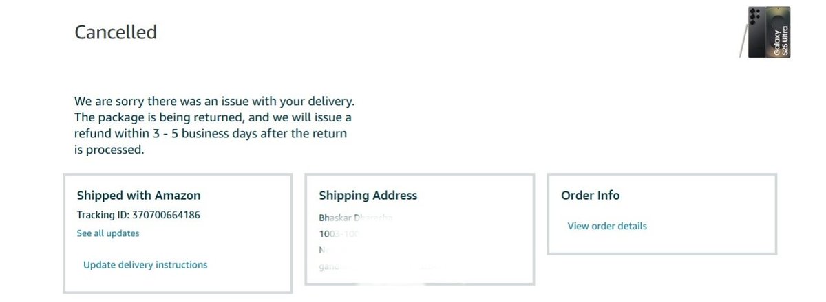 Rushang_06's tweet photo. Hey @AmazonHelp @amazonIN , tweeting on behalf of a friend who ordered a phone on EMI during your sale 

Order: 408-5697225-2961947

Yesterday you claimed delivery was "unsuccessful." Today, you cancelled it claiming customer rejected it!

Which He never did. 1/3 https://t.co/rKZNA1FZ9x
