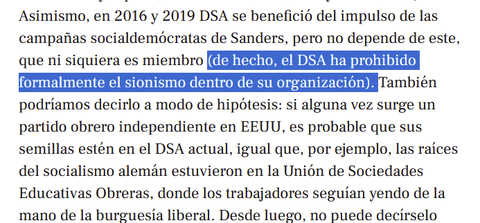 _Its_Ali7's tweet photo. Me parece un buen artículo. Solo quisiese remarcar una cosilla pequeña:

DSA no ha "prohibido" formalmente el sionismo dentro de su organización. De hecho tiene a sionistas liberales dentro de su organización, y no me refiero a los cargos electos que rebajan su "discurso". https://t.co/wbbKkboJPc