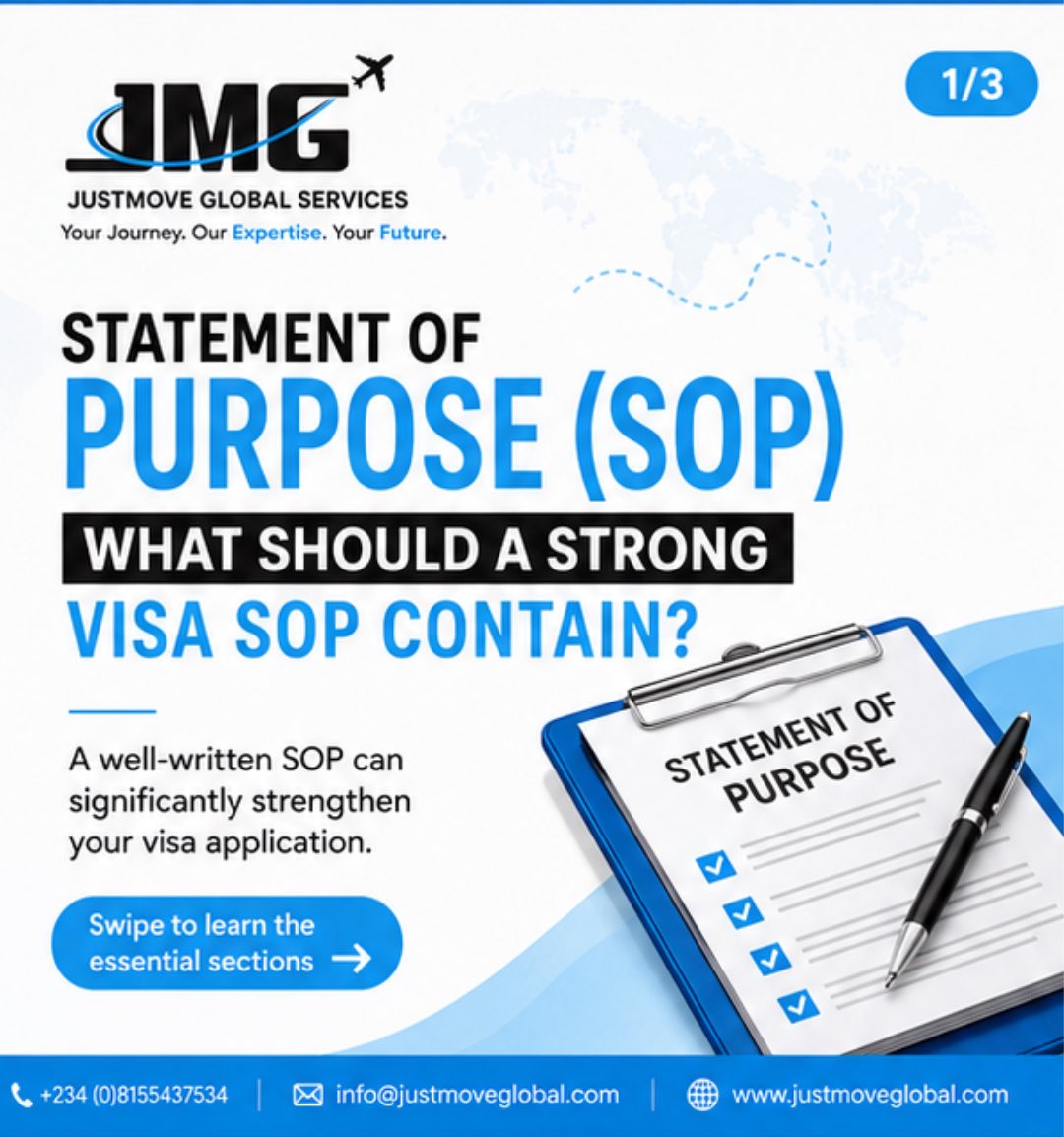 JustmoveG's tweet photo. A well-written SOP can significantly strengthen your visa application.

📧 info@justmoveglobal.com
🌐 https://t.co/X1FQ5pKUoK

#Valko #fypシ゚viral #justmoveglobal #japa #travel https://t.co/p9Tzt4rXdC