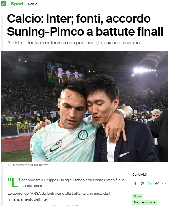 Fabio_Wallys's tweet photo. Mi chiedono: "Ma perché chiunque sta scrivendo si va verso archiviazione?"
Io ricordo che in passato parlavano anche de "Il Gol di Zhang", "L'Inter resta cinese" "Zhang ritorna a Milano ad aprile" "Accordo: PIMCO-Suning". Ansa e Gazzetta per esempio.
Bisogna aspettare e fidarsi di chi da' notizie accurate e complete, non di chi segue interessi di parte.