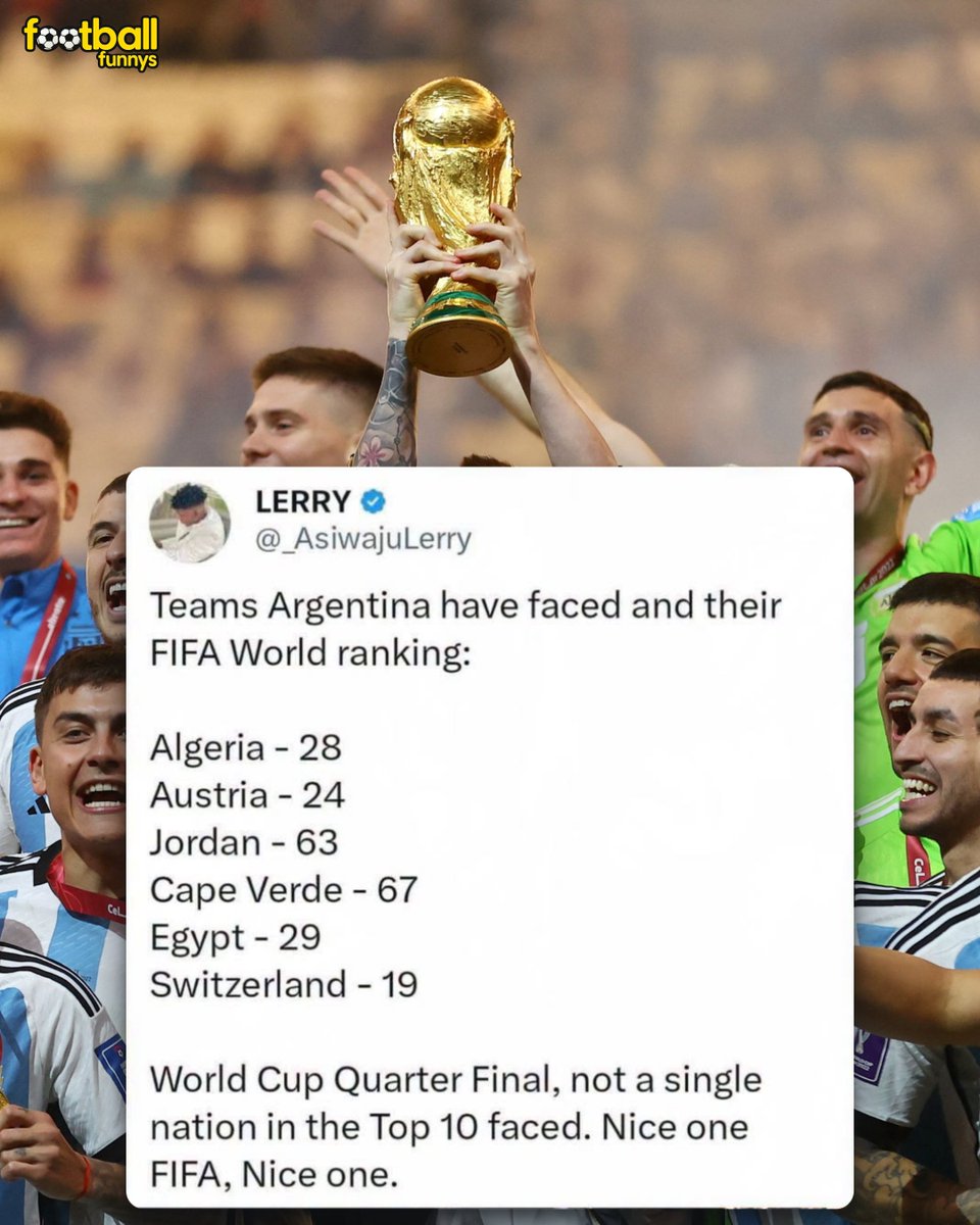 FootballFunnnys's tweet photo. Is this the easiest run to a semi final in World Cup history.. 🤔 https://t.co/xVo6HDthEc