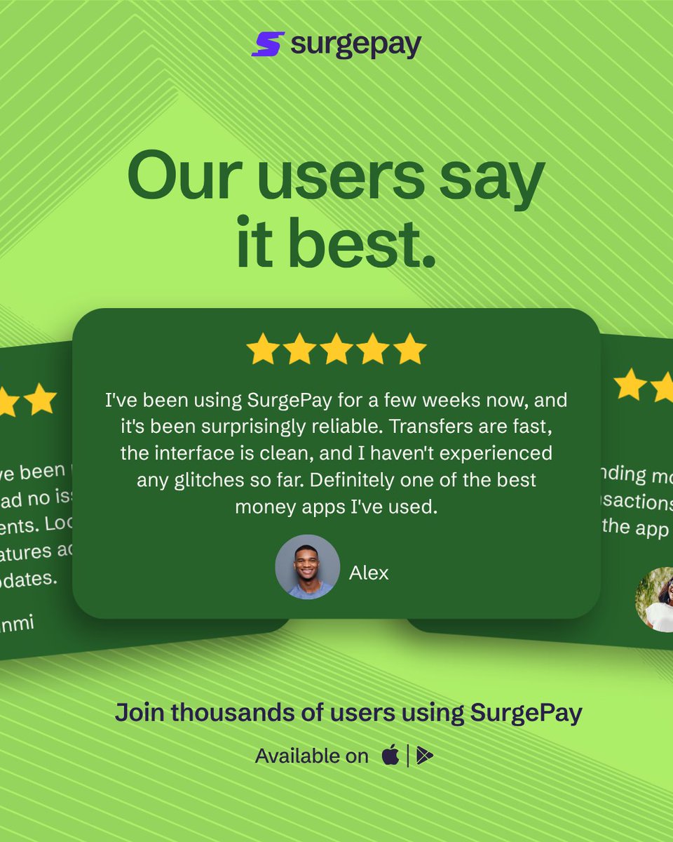 surgepay_io's tweet photo. Our users say it best.
Join thousands of users today, download the Surge pay app to enjoy up to 7% APY interest on your USDC. Swap- Convert- Send in seconds .
#surgepay #moneyshouldjustwork https://t.co/zxov0EzMMh
