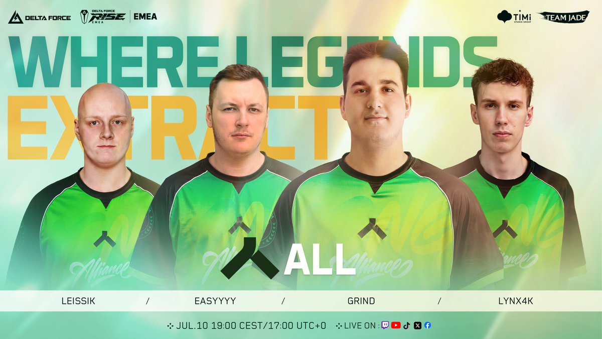 DFGameEsports's tweet photo. Meet your EMEA teams — 1/3

@AGTesportfr
@theAllianceGG
@DarkEntitiesDF
@FLCclan_

The first four names are in.

RISE Series begins July 10.

#DeltaForce #DFesports #DFRise https://t.co/Vi3qoxrum4