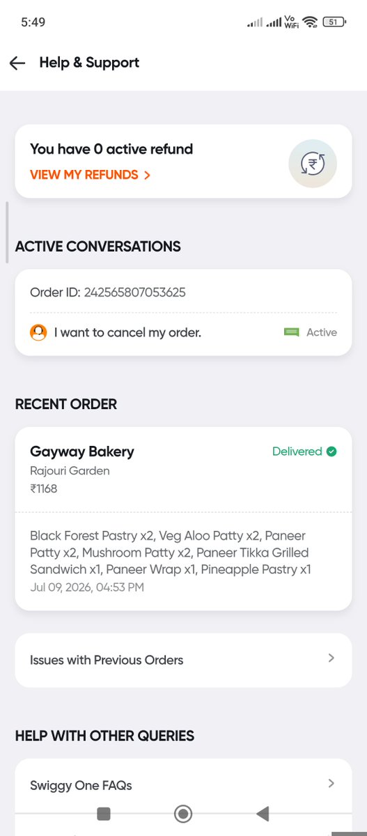 dhirenpant's tweet photo. @Swiggy @SwiggyCares 1 item- paneer tikka sandwich was not delivered. It was not available at the restaurant, the restaurant informed me. I need refund of 240 rs https://t.co/OHJ8Cc0N95