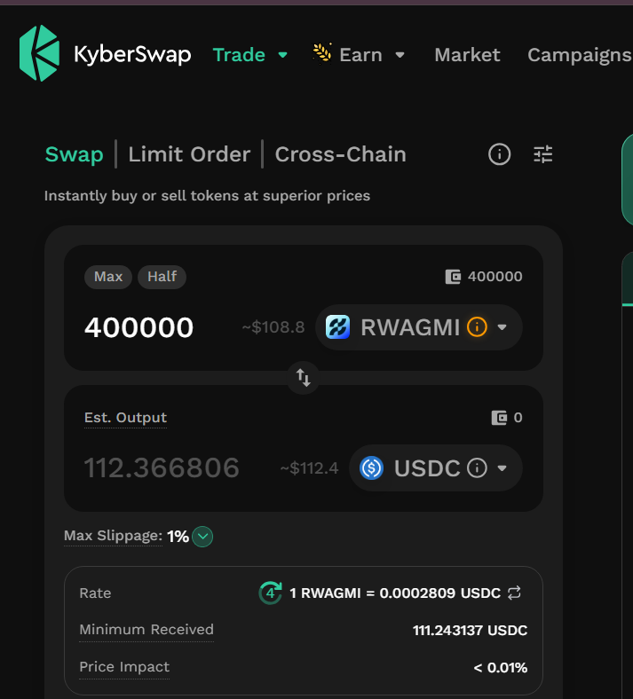 _Auza_'s tweet photo. Just hit a clean 10x on a @base B20 token 🚀

Bought $RWAGMI with 10 USDC → sold for 110 USDC.

Been saying B20 could be life-changing since day one.

Trading is cool…
But the real move? Deploying your own B20 token and earning fees every single time people trade it.

Want the full step-by-step guide on how to launch one?

250 likes and I’ll drop it