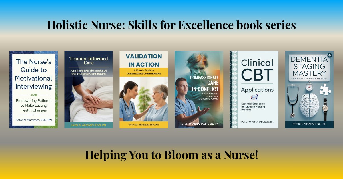 PeterMAbraham's tweet photo. Master patient care from combative behavior to motivation, dementia staging & psychological support. Boost confidence and reduce stress! https://t.co/I0lmjw8Biy #NursingEducation #HolisticNurse #CBT #MI #DementiaCare #ValidationTherapy #MovivationalInterviewing #ResolvingConflict https://t.co/MmtV6S9qhU