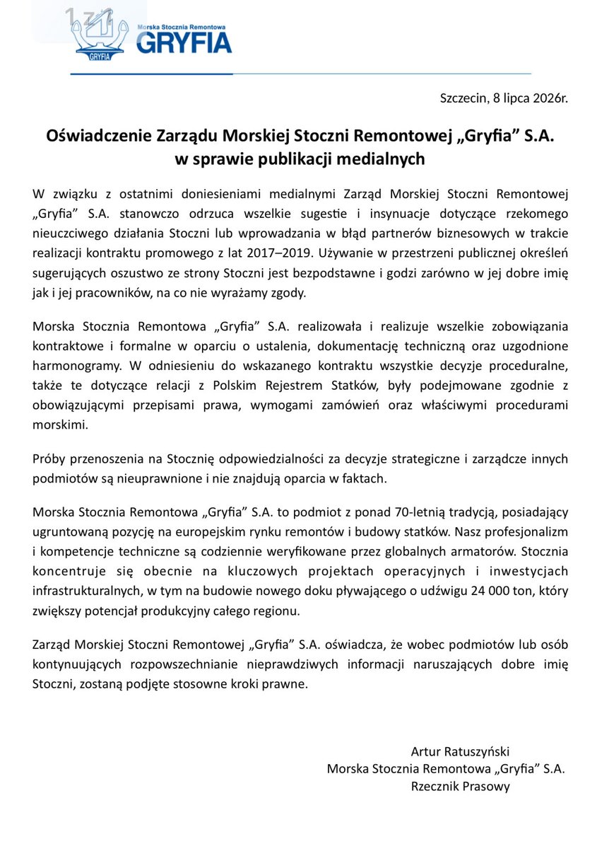 marekgrobarczyk's tweet photo. Ale to jest cyrk! Morska Stocznia Remontowa „Gryfia”, nadzorowana przez M. Marchewkę, zaprzecza zarzutom prokuratury Żurka! Nie godzi się na zniszczenie jej renomy.

Widzisz, Tusk, co narobiłeś?!? Polansowaliście się na „PiS-owskim” promie, wcześniej wylewając pomyje na Projekt Batory i budowę statków w polskich stoczniach. A teraz znów chcesz oczernić wieloletni zakład pracy, żeby wyprzedać go za grosze katarskiemu inwestorowi, a ze stoczniowców znów zrobić psich fryzjerów??? Cały Tusk!!!