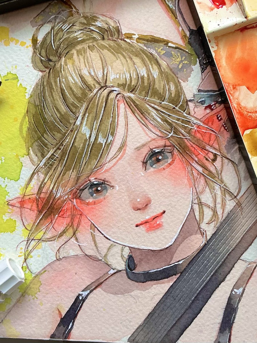 🎉完成‼️✨ 「Punk Rock Girl❣️🧚🎸」 アナログイラスト #透明水彩