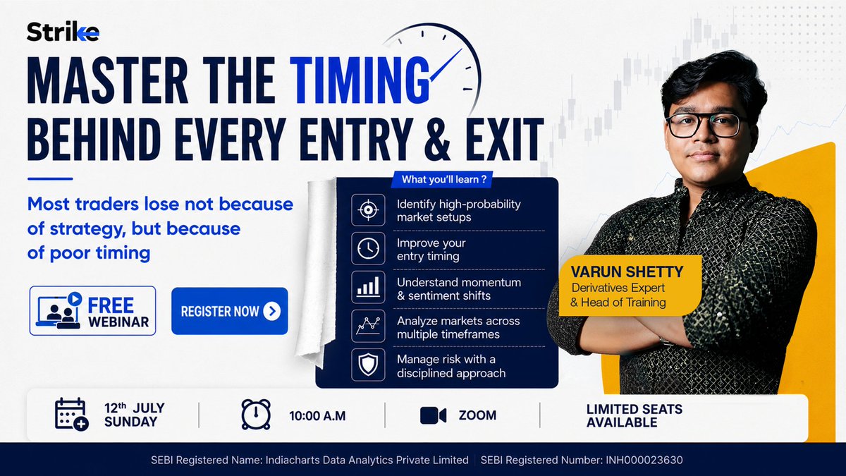 indiacharts's tweet photo. Learn how to identify high-probability market setups and improve your entry timing this Sunday at 10:00 AM!

Lock in your free seat right now: https://t.co/gbKZK0lZL8

#MarketTiming #TradingStrategy #TechnicalAnalysis #NiftyTrading #PriceAction

SEBI Reg Name: Indiacharts Data Analytics Pvt. Ltd. SEBI Reg No: INH000023630