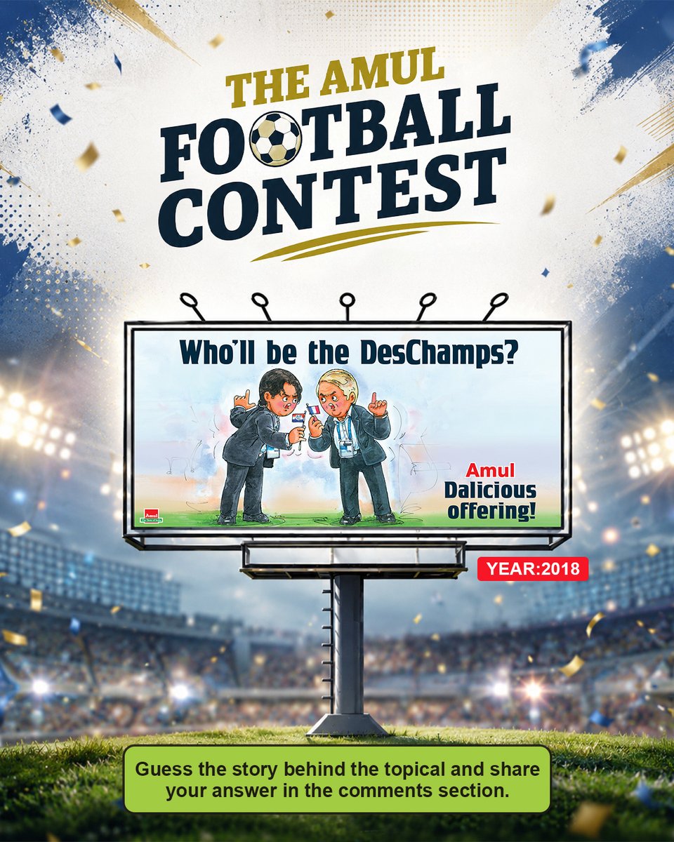Amul_Coop's tweet photo. Friends, the epic Football World Cup is on!

As you know, Amul Topicals have captured football's most iconic moments over the years and now, it's your chance to win Amul Topical souvenirs! Isn’t it exciting?

All you need to do is guess the football moment behind this topical and share your answer in the comments section. Get it right, and you could be one of our winners!

Contest Rules:
1. Submit your answer in the comments section by 12:00 Noon the following day.
2. The Top 3 winners will be announced tomorrow and will receive Amul Topical souvenirs.
3. The Top 3 winners will be decided if their answer is closest to the correct theme and among the fastest to respond.
4. In addition, the correct answer should also receives the maximum number of likes.
5. This contest is designed to celebrate genuine creativity and community engagement. By entering, all participants agree to maintain the spirit of fair play.6. Organic Engagement Only: All likes, shares, comments, views, and votes (collectively, "Engagement") must be generated solely by genuine, unique, and verifiable social media users.
7. Prohibited Practices: Participants are strictly prohibited from using any artificial, unfair, or fraudulent means to increase their engagement metrics. Creating multiple fake accounts or bots to vote or interact with their own entry.
8. If any entry is found, or reasonably suspected, to be receiving bot likes or artificial engagement, the entry will be disqualified immediately without prior notice.
9. If a participant is found to have violated these terms after being announced as a winner, they will forfeit the prize, and an alternative winner will be selected.
10. All decisions made by the GCMMF (Amul) regarding eligibility, engagement validity, and disqualification are final, binding, and non-appealable. GCMMF (Amul) is under no obligation to provide detailed technical analytics or proof to a disqualified participant regarding how the fraudulent activity was detected.

Good luck, and may the best football fans win!