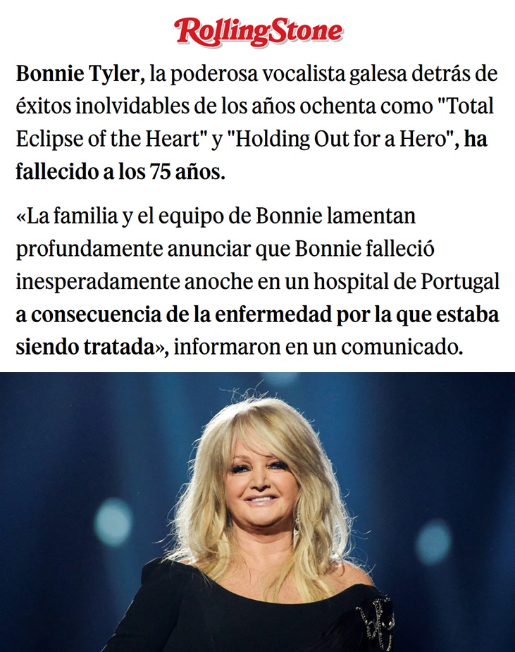 porquetendencia's tweet photo. "Bonnie Tyler":
Porque informan que falleció a los 75 años https://t.co/lT65X1OL4G