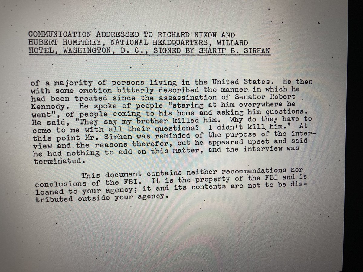 RealLoriSpencer's tweet photo. #RFKFiles: Sirhanās older brother Sharif grew increasingly angry with the FBI agents as the interrogation progressed, eventually becoming upset enough to terminate his cooperation, saying he was tired of being harassed since the RFK assassination. āI didnāt kill him!ā https://t.co/NHL5WEjN4a