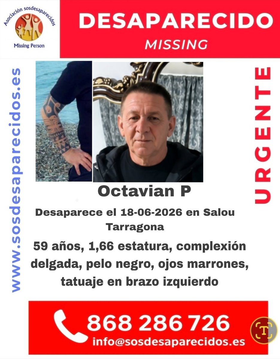 sosdesaparecido's tweet photo. 🆘 DESAPARECIDO
#España #sosdesaparecidos #Desaparecido #Missing #Salou #Tarragona
Fuente: sosdesaparecidos
Síguenos @sosdesaparecido https://t.co/lO36MrZt1y