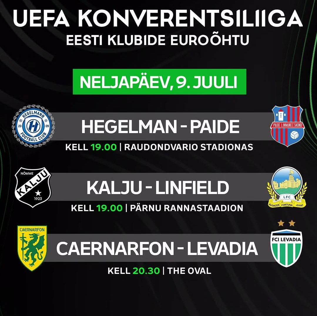 EstonieFrance's tweet photo. #ConferenceLeague
A 18 h, Paide et Kalju jouent respestivement contre #Linfield et #Hegelmann.
À 19 h 30, Levadia joue #Caerfarnon . https://t.co/pZXDp00Jdm