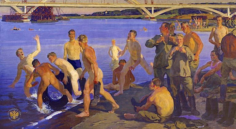 sdsorin's tweet photo. Dmitri Dmitriev Zhilinksy, “Bathing Soldiers (The Builders of the Bridge)”, Oil on Canvas, 1959 https://t.co/bb9WfUOorz
