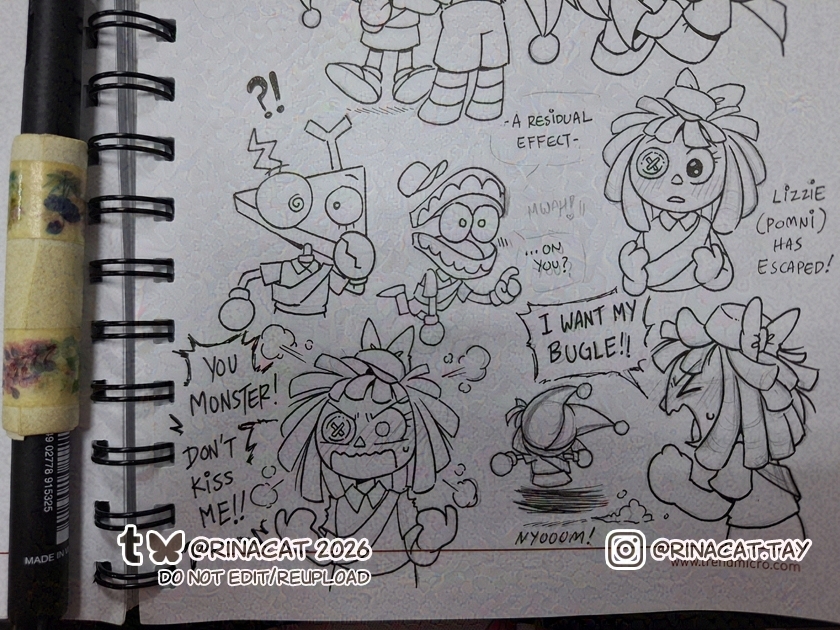 rinacat's tweet photo. Preview of some doodles based on the event of TADC cast playing PEAK. I'll post the full page at my bsky, insta and tumblr.

I had fun drawing Ragatha's (or in this case, Amanda) expression. #tadc #theamazingdigitalcircus #tadcragatha #ragapom #jesterdoll https://t.co/2GveePHMnk