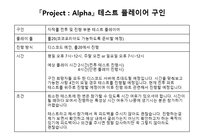 Printf_Trpger's tweet photo. 기계의 육체,
인간의 정신

그 육체 모두 부서지더라도
그 기억 모두 잊어버릴지라도

[인류를 위해 헌신하라]
『Project : Alpha』

안드로이드 거대기계괴수 레이드룰 가칭 Project Alpha의 테스트 플레이어를 구인합니다.

관련 질문이나 신청은 아래 오픈 카톡방이나 댓글로 부탁드리겠습니다. https://t.co/3r5U7IQsfn