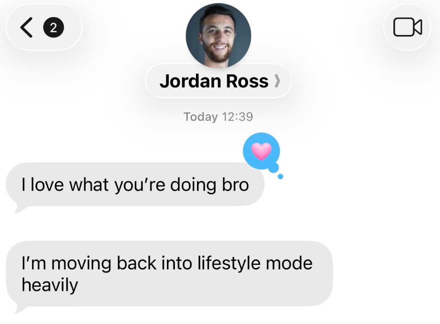 iamtyfrankel's tweet photo. My friend Jordan just texted me this

He makes +$500K/month

Loves what I’m doing

I understand why

It’s because I have impeccable work/life balance

May & June:

Averaged 25 hrs/week of work

$116K revenue @ 90% profit margins in those 2 months

I walk around smiling all day

Do what I want. When I want. With who I want

Currently in Sicily enjoying myself to the max

It’s sunny everyday. The food is incredible. Vibe is beautiful

I feel amazing

Jordan saw that

He was like “I need some of it”

Yep

“Bank account number go up” isn’t the end-all-be-all

Optimize for freedom & enjoyment
