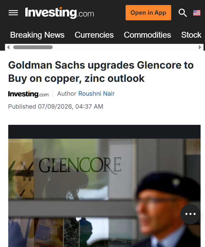 MonuKum41727138's tweet photo. Goldman Sachs lowered Glencore’s price target slightly, but still upgraded the stock to Buy.

That tells me something important.

The bank sees mining-sector weakness creating better valuation, while copper, zinc, and met coal fundamentals still support the upside case. Glencore moved higher after the upgrade because the market understood the message: the metals cycle still has places where strength is building.

Copper is the main one.

Goldman pointed to tightening global mine supply and possible U.S. import tariffs as support for copper prices. That is the kind of macro setup that can lift attention across copper-linked names.

For NovaRed Mining Inc. $NRED / $NREDF, the angle is clear.

Copper-gold exploration.
Wilmac in British Columbia.
North American critical minerals.
MetalCore AI exploration technology.
A story tied to the same copper supply pressure Goldman is now highlighting.

The major miners show the institutional direction.

The earlier-stage copper names are where the market can start hunting for higher-torque exposure.

DYOR! My comments aren't advice. Just throwing out my perspective on the market.

$MRVL $THCH $IBRX