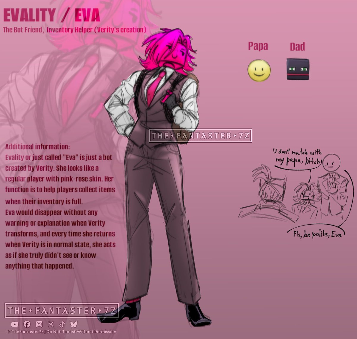 TheFantaster7z's tweet photo. Evality / Eva - The Bot Friend, Inventory helper
Verity's daughter and also Mob's ragebaiter /j
Idk, just created her for fun
#thefantaster7z #verity #ThatMob #verityoc #oc https://t.co/2qJzqkWRKF