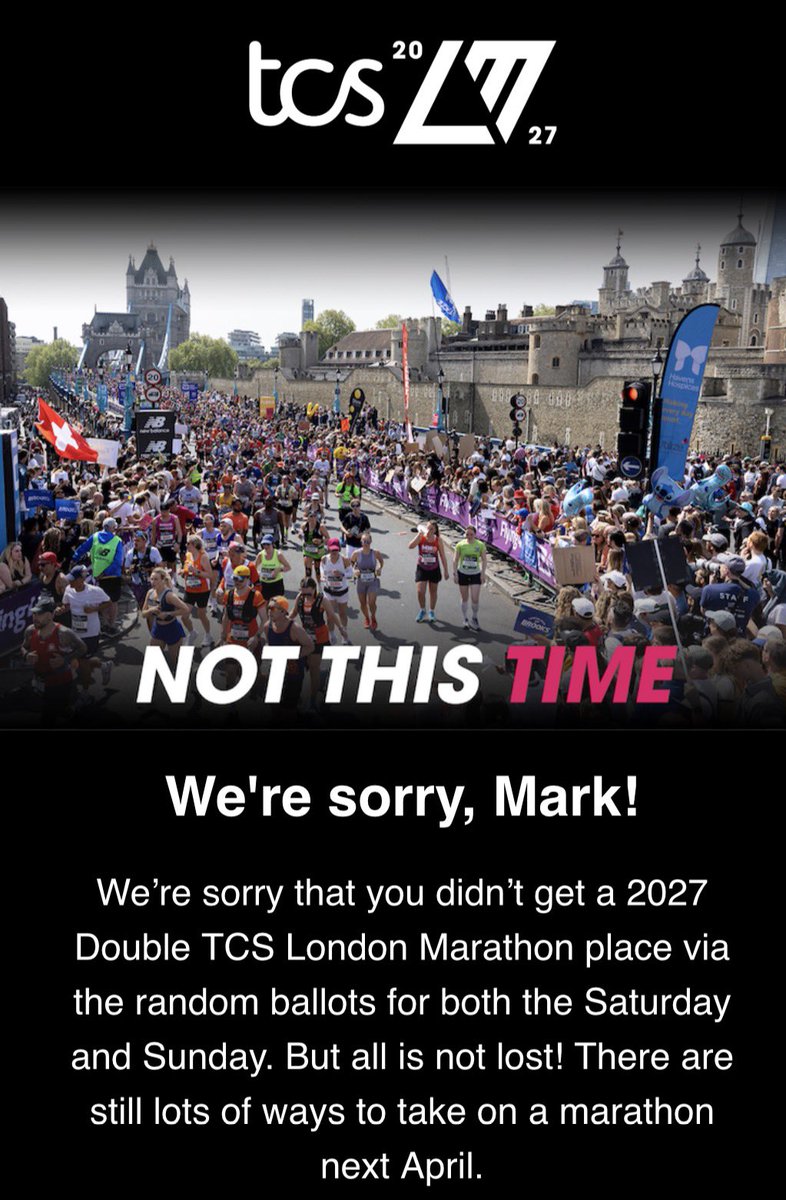 Hammer11Run's tweet photo. @LondonMarathon must be over 20 years of not this time, and still no direct golden ticket even with the double day!!
How many ‘No’s can one take 🥴😜😂
Charity option the only past opportunity & Grateful for at least having that experience #LondonMarathon #NotThisTime #Again https://t.co/LmWeY6Yake
